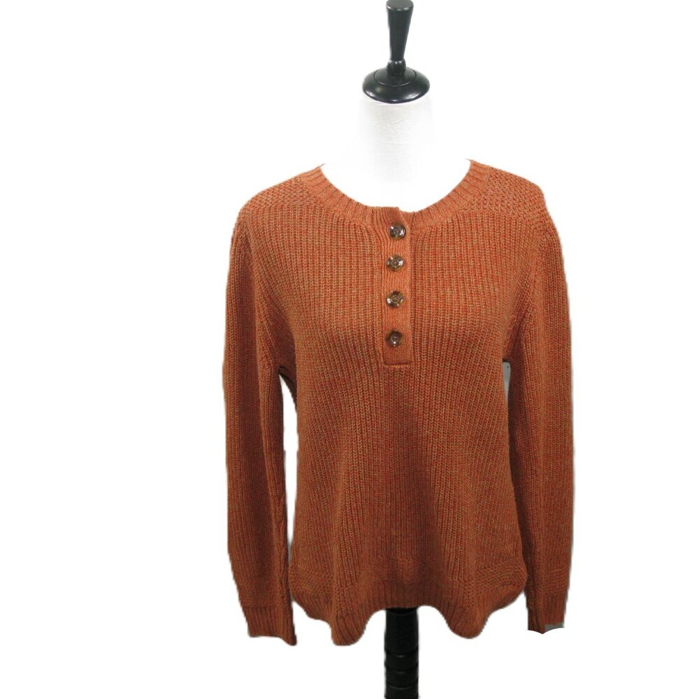 Natural Reflections Orange Cotton Blend Henley Sweater Size Large